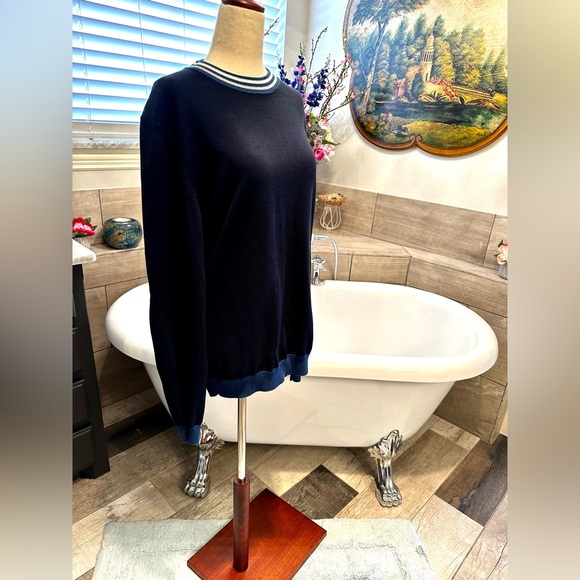 Like New Hugo Boss Men Navy Blue & White/Blue Slim Fit Sexy Muscle Hug Sweater - Picture 7 of 12